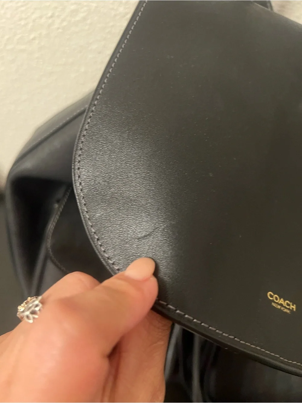 Coach Crosby Black Leather Flap Backpack with Front Pockets